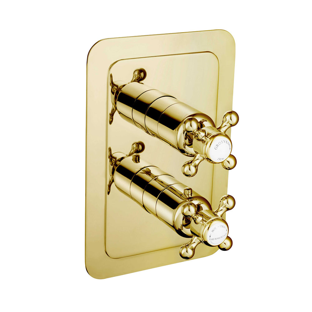 Chester Gold Cross Thermostatic Concealed 1 Outlet Shower Valve, Vertical - Tapron