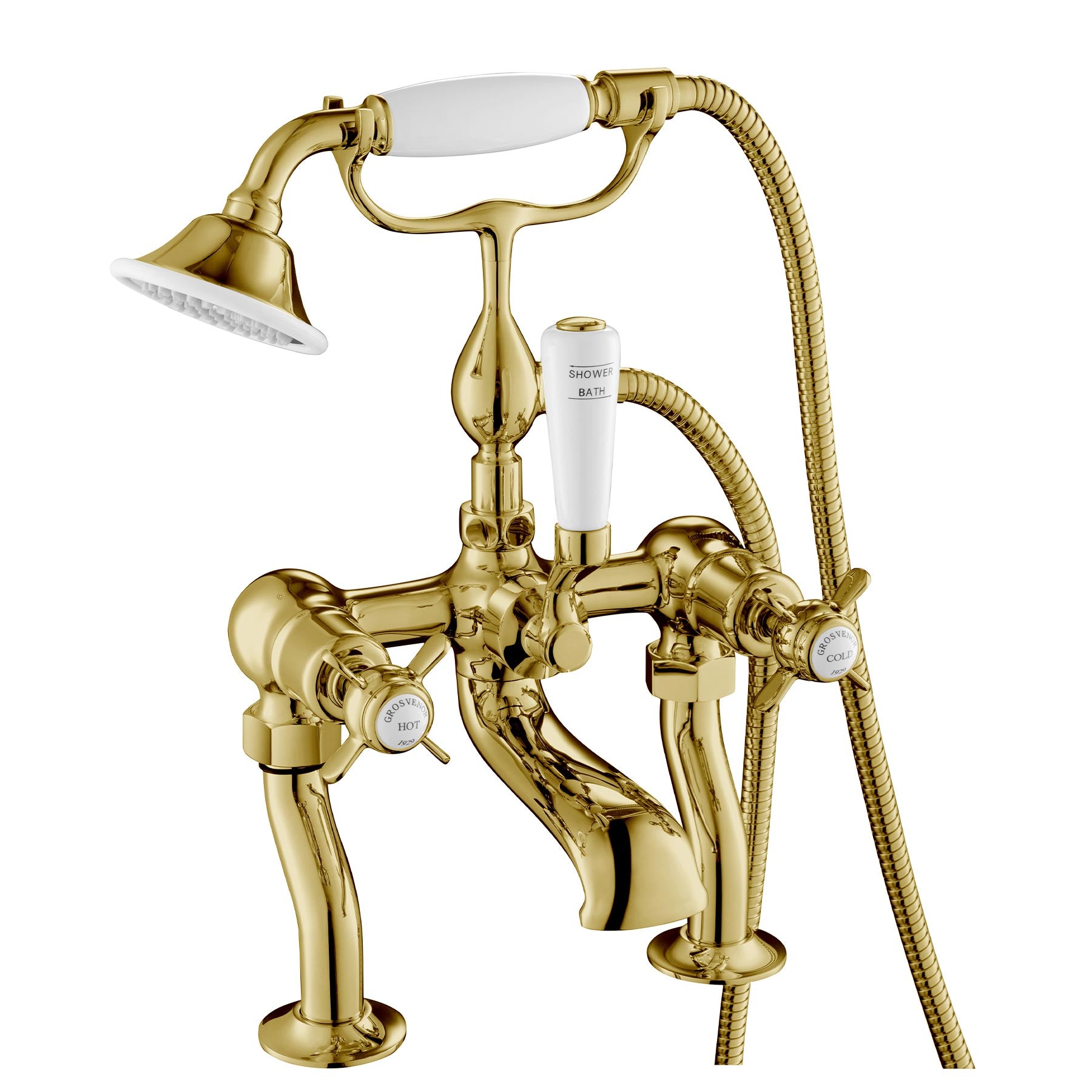 Gold Pinch Deck Mounted Bath Shower Mixer Tap with Kit