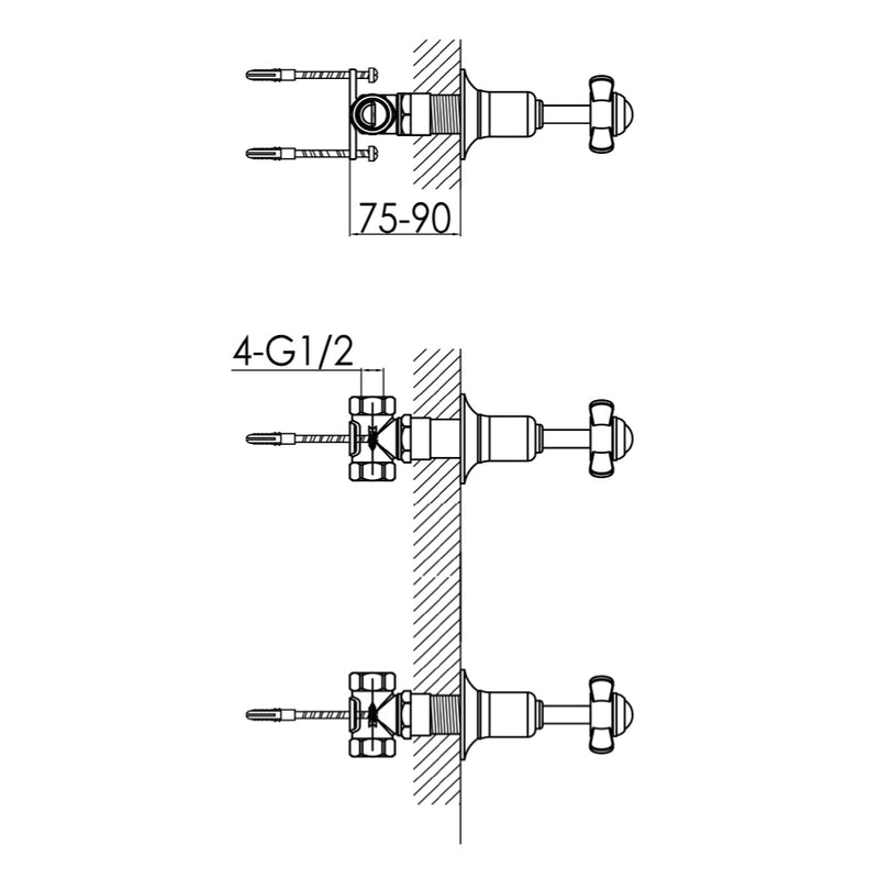 Gold Pinch Wall Valves technical drawing - Tapron