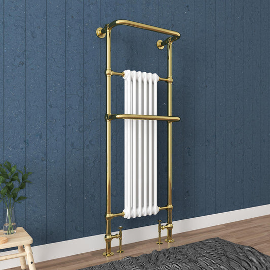 Traditional Towel Radiator with Two Overhanging Rails - Gold Finish 1500mm X 574mm 1800