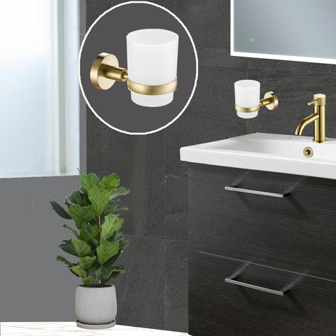 VOS Brushed Gold Tumbler Holder for Contemporary Bathroom made of Sturdy Brass Resistant to Rust