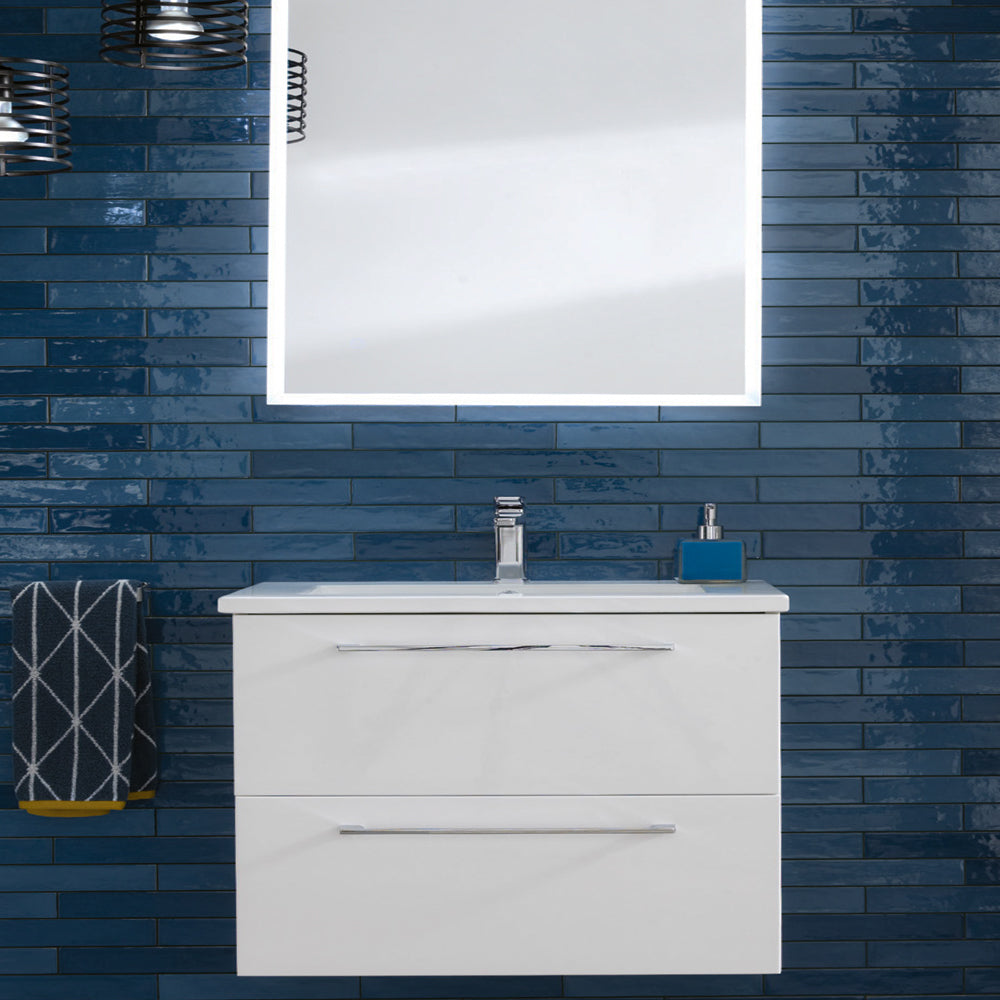 White Wall Mounted Unit with 2 Drawers and Basin Main image