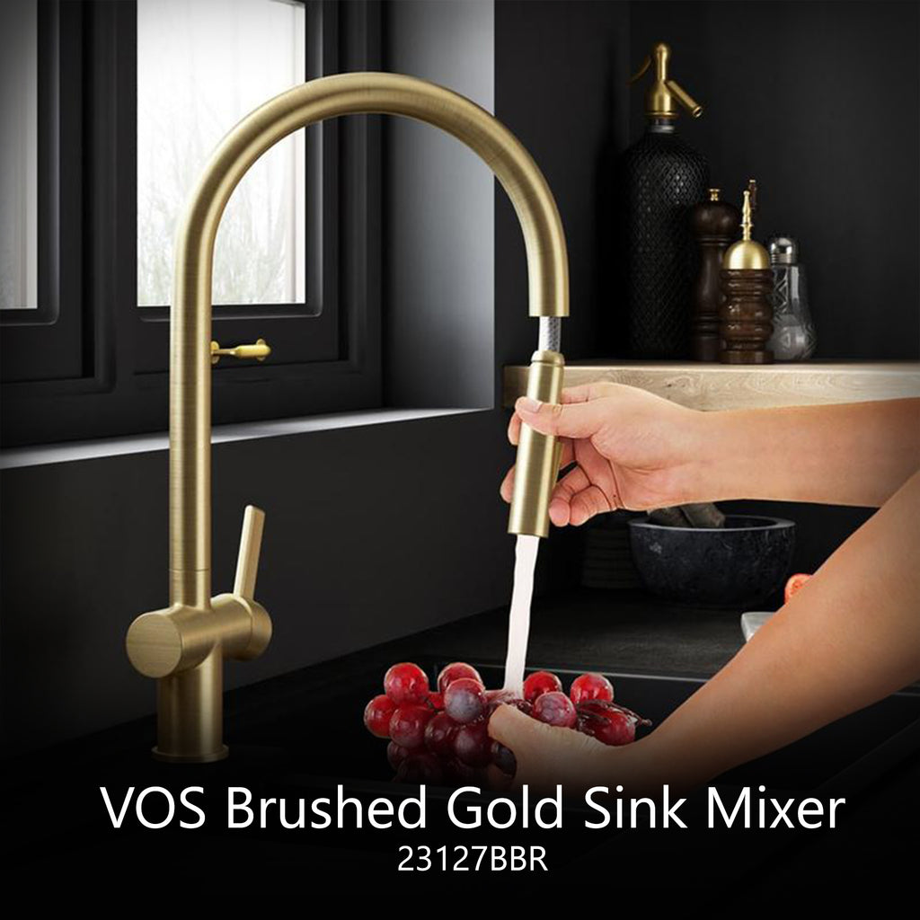 Gold Kitchen Tap with Pull Out Spray - Brushed Brass [23127BBR]