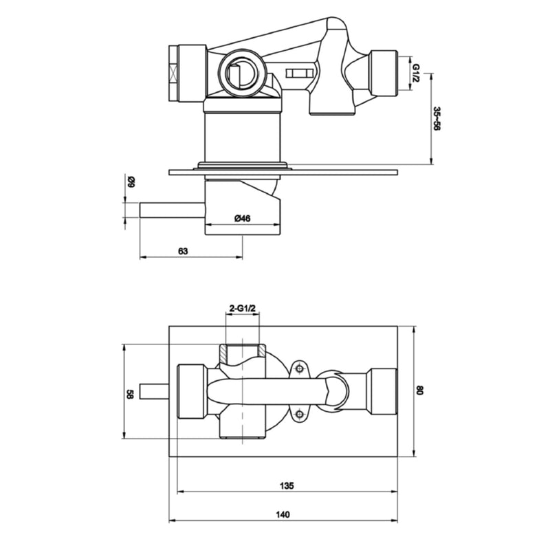 Gold Single Lever Manual Valve Technical Drawing