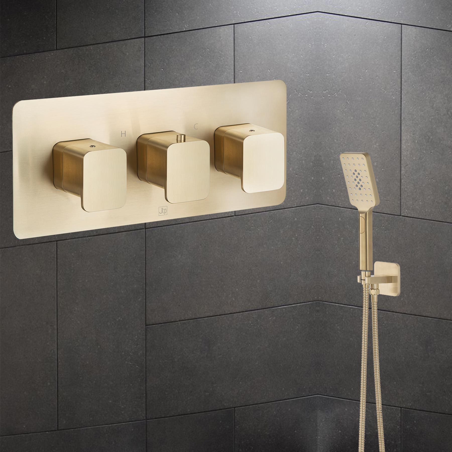 HIX 2 outlet Thermostatic Concealed Shower Valve - Brushed Brass Finish, LP 0.2