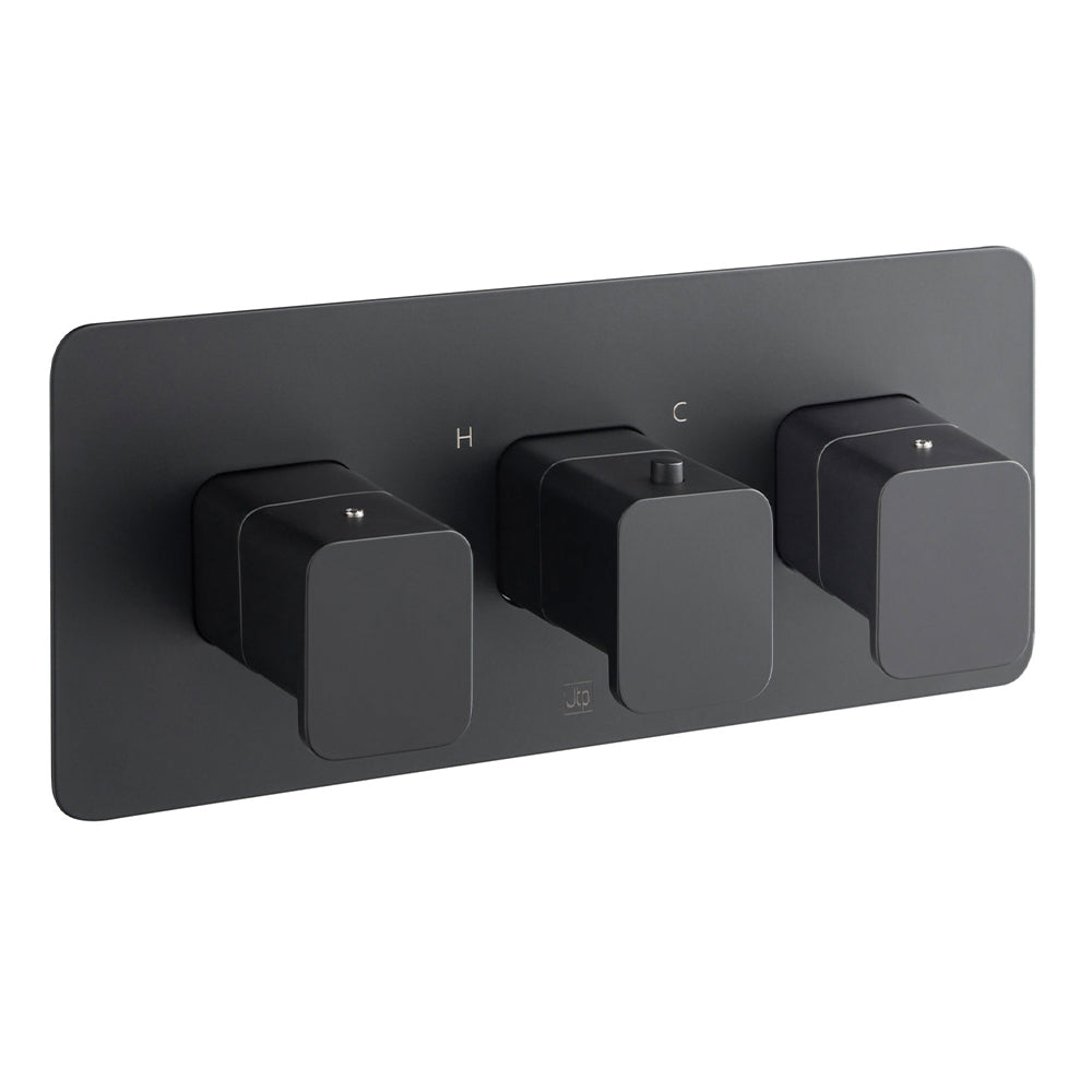 HIX 3 Outlet Black Thermostatic Shower Valve - Horizontal, MP 0.5 [38692MB]