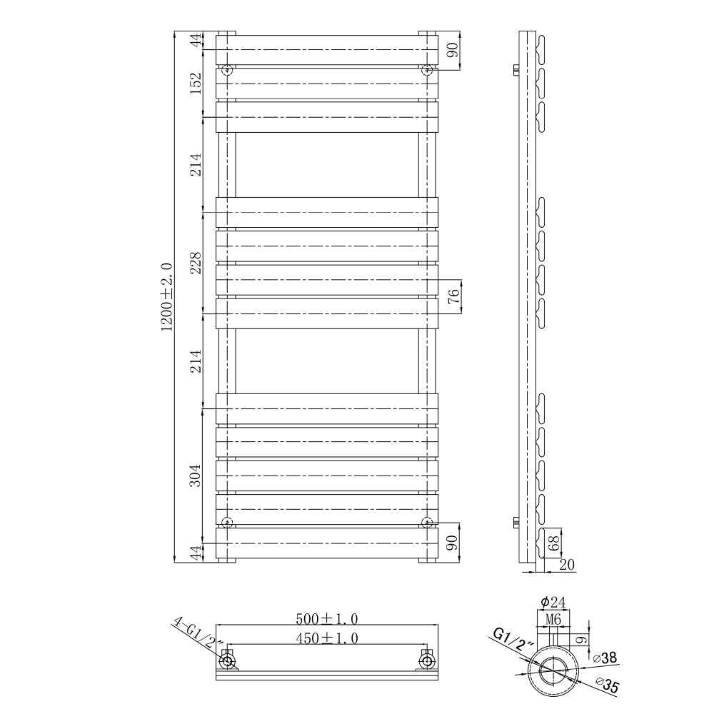 Chrome Towel Radiator 1200 x 500