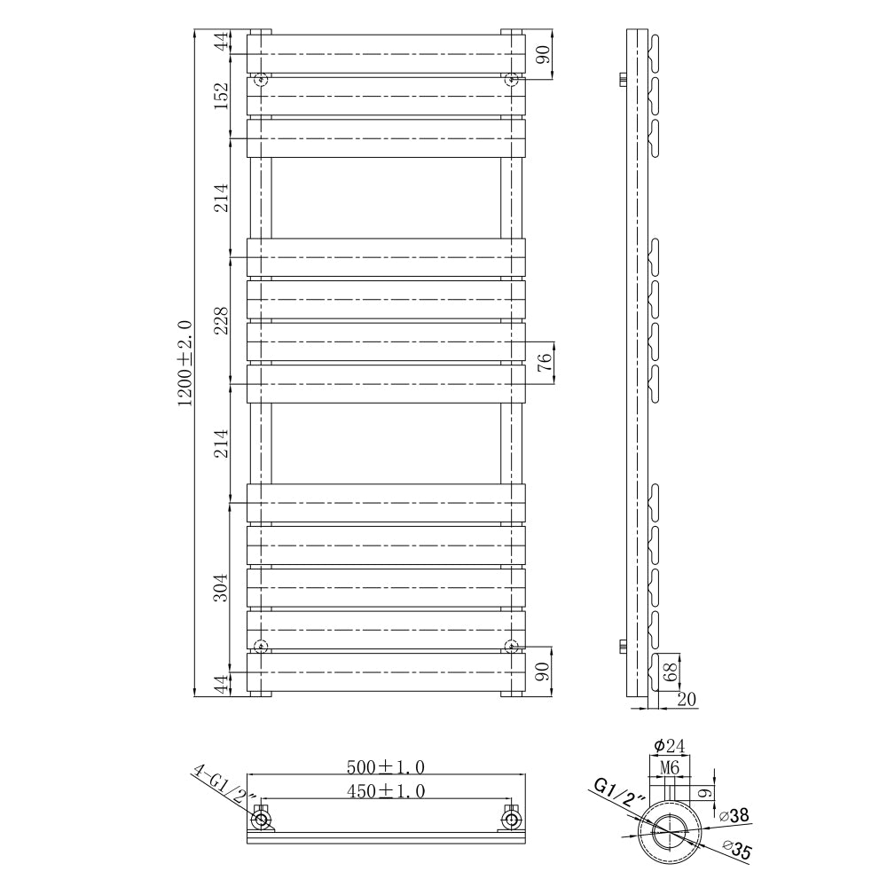 black radiator  towel rail technical drawing