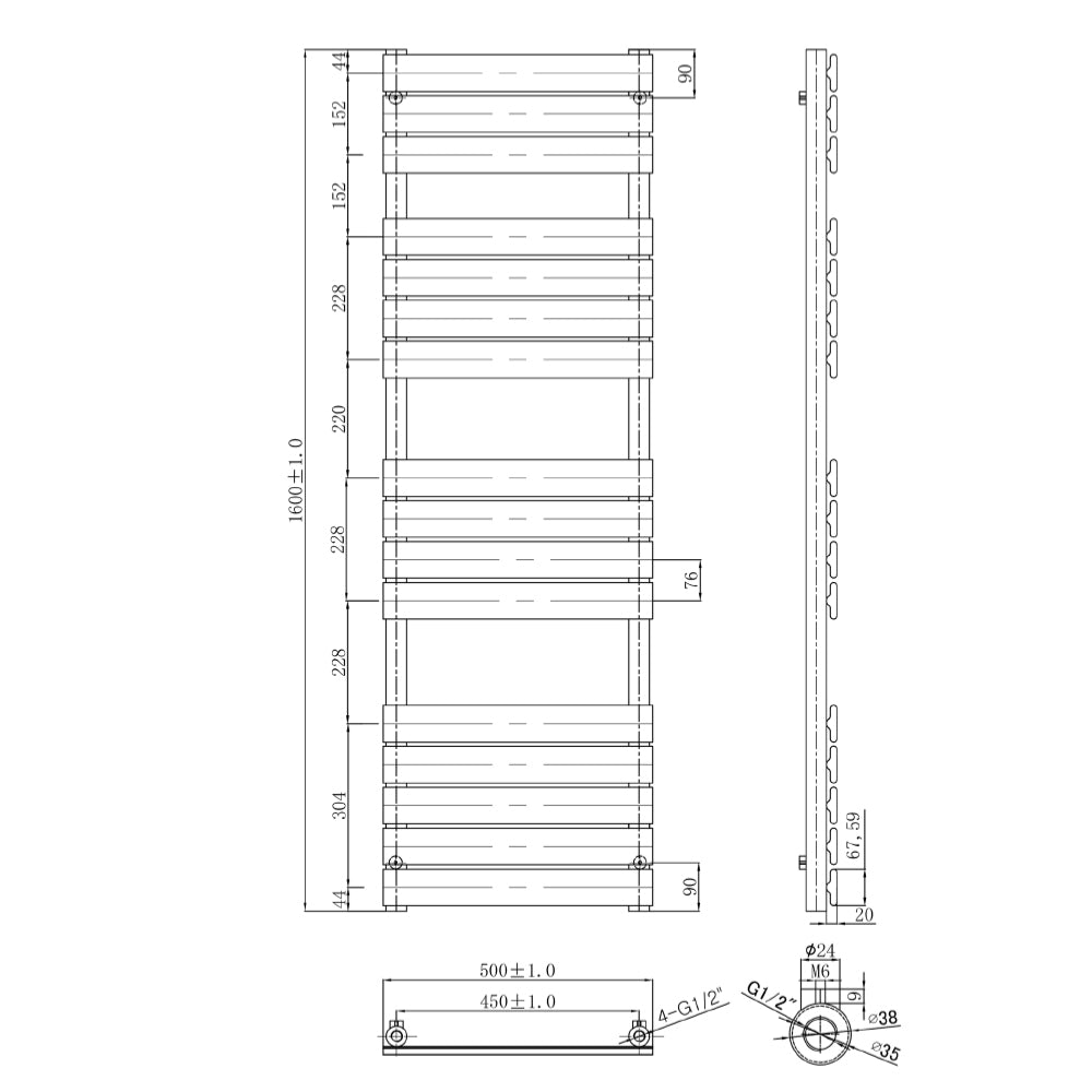 Towel Rail Radiator Technical Drawing