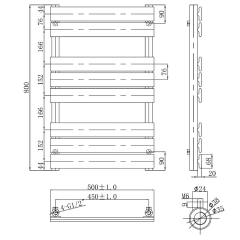 Technical Drawing Flat Panel Radiator with Towel Rail