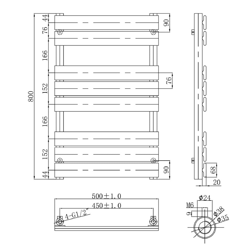 Towel Rail Radiator Technical Drawing