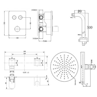 2-Outlet Thermostatic Valve, Hand-shower and Overhead Shower Set Secondary image