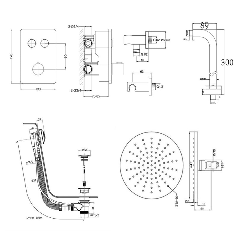 shower valves Technical Drawing