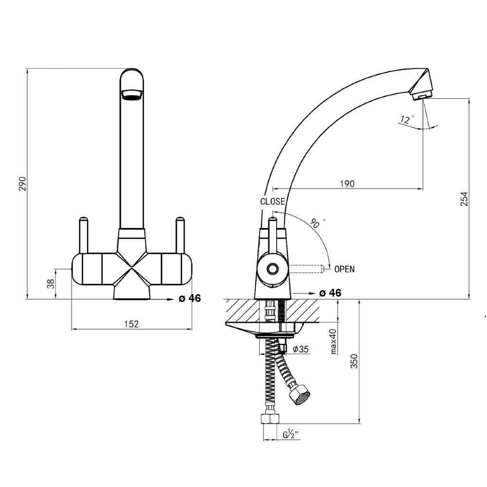 Kitchen Tap Technical Drawing