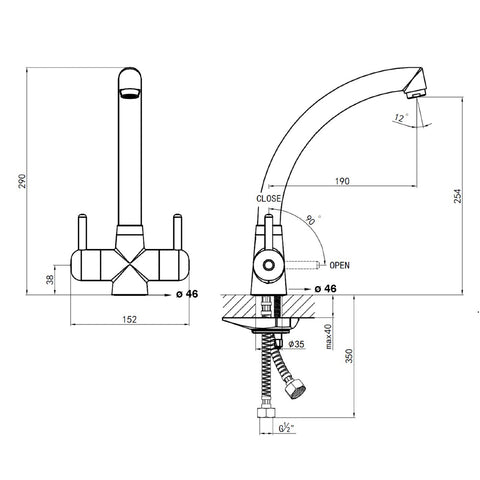 Kitchen Tap Technical Drawing