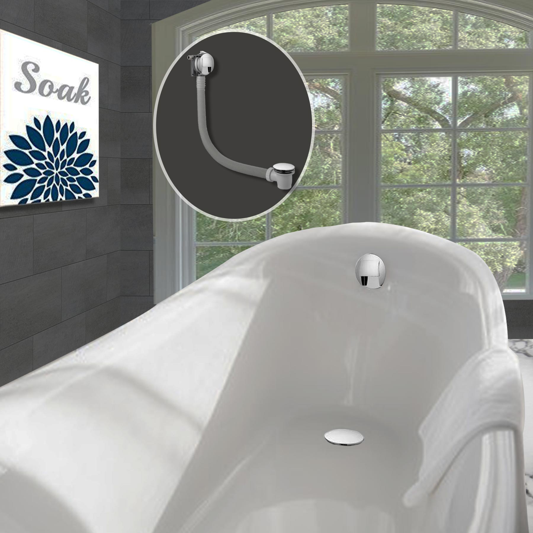 Inox Brushed Stainless Steel Finished Overflow Bath Filler with Pop-Up Waste [IX809A7] Secondary image