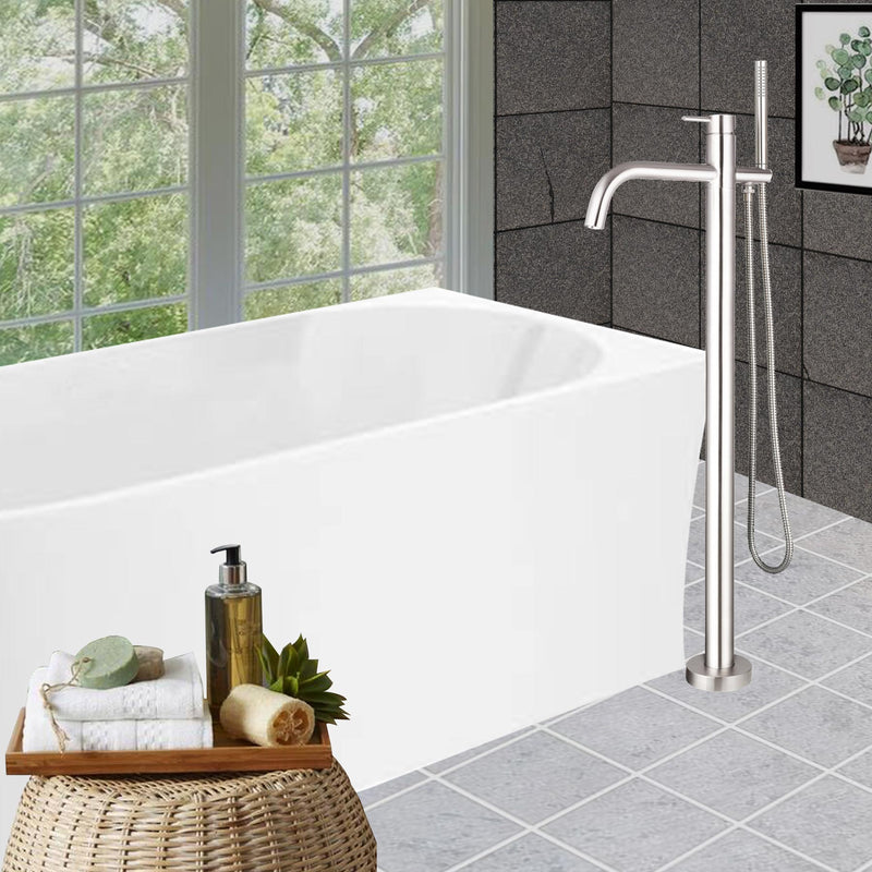 Inox Brushed Stainless Steel Floor Mounted Bath Shower Mixer with Handset