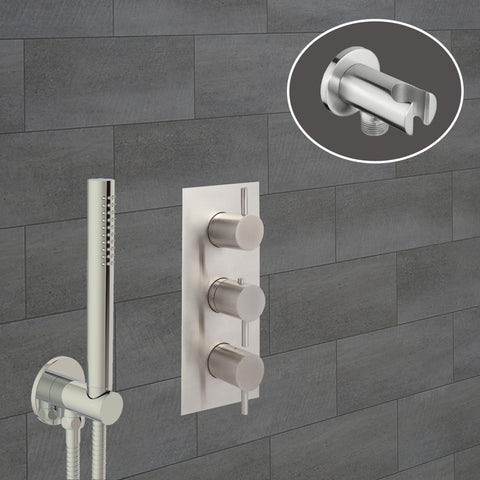 Inox Brushed Stainless Steel Round Shower Outlet Elbow With Handset Holder