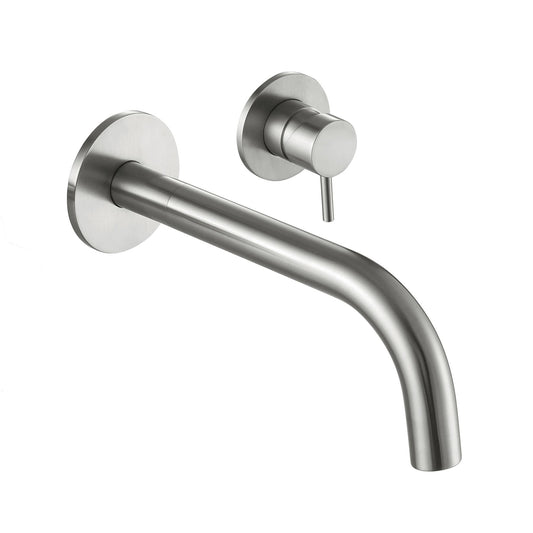 Inox Brushed Stainless Steel Single Lever Wall Mounted Basin Taps 1800