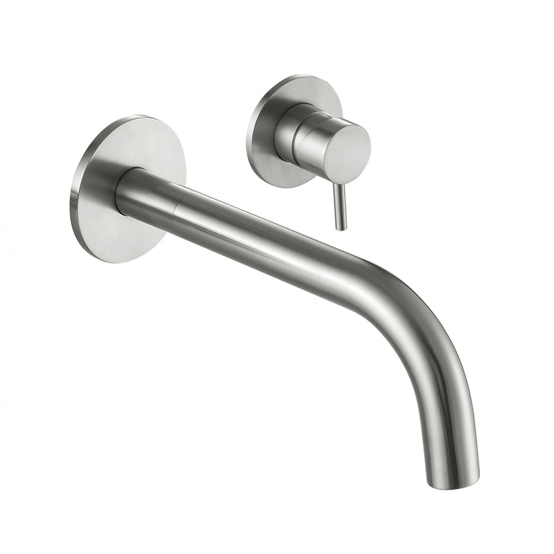 Inox Brushed Stainless Steel Single Lever Wall Mounted Basin Taps