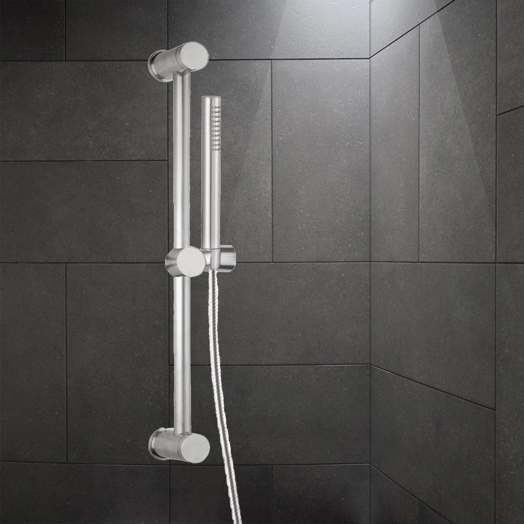 Wall-Mounted Slide Rail, Hand Shower and Hose Set- Stainless Steel Secondary image