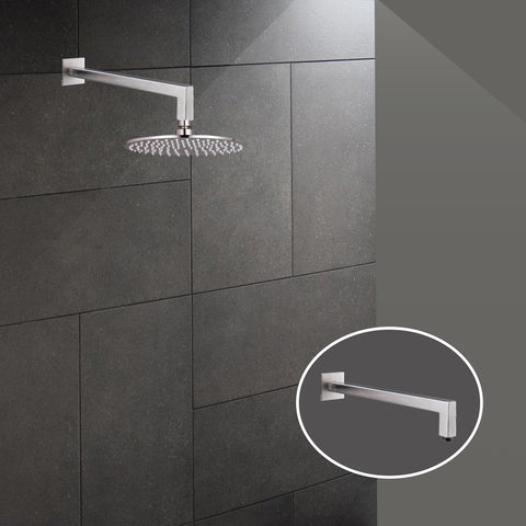Inox Square 90-Degree Brushed Stainless Steel Square Wall Shower Arm From Exquisite Shower Accessories By Tapron - 400 mm