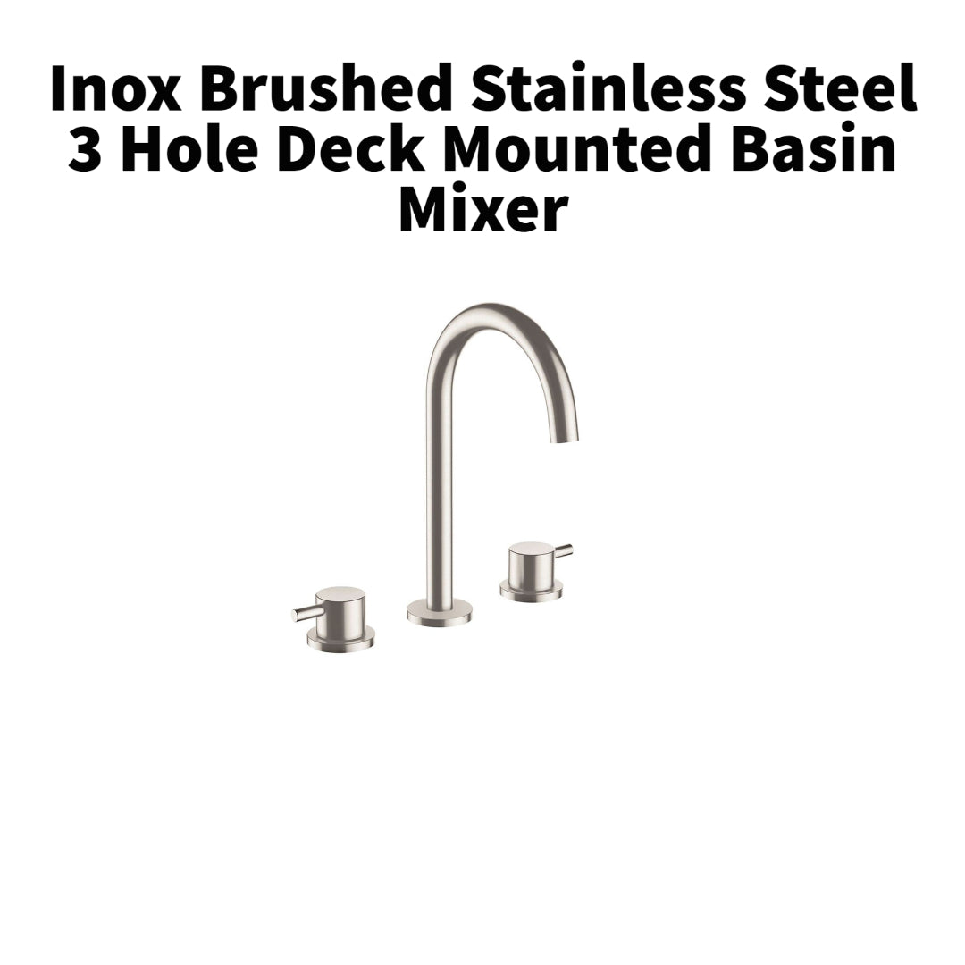 Inox Brushed Stainless Steel 3 Hole Deck Mounted Basin Mixer