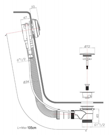 Inox Stainless Steel Slimline Exofil Overflow Bath Filler with Pop-Up Waste