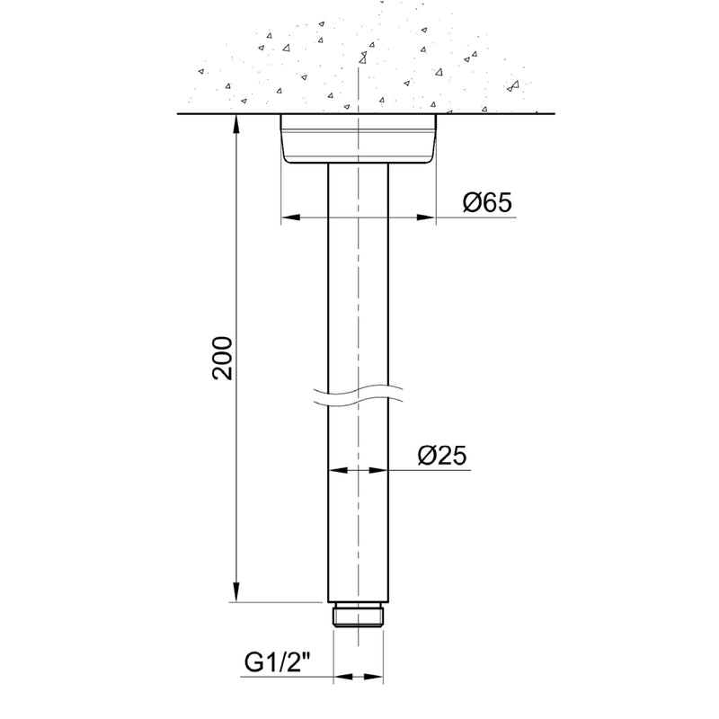 Stainless Steel Vertical Ceiling Shower Arm Technical Drawing