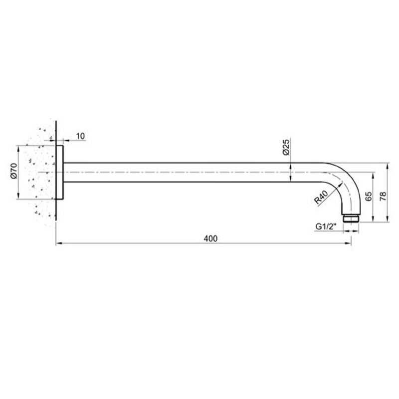 Round Wall Shower Arm Technical Drawing
