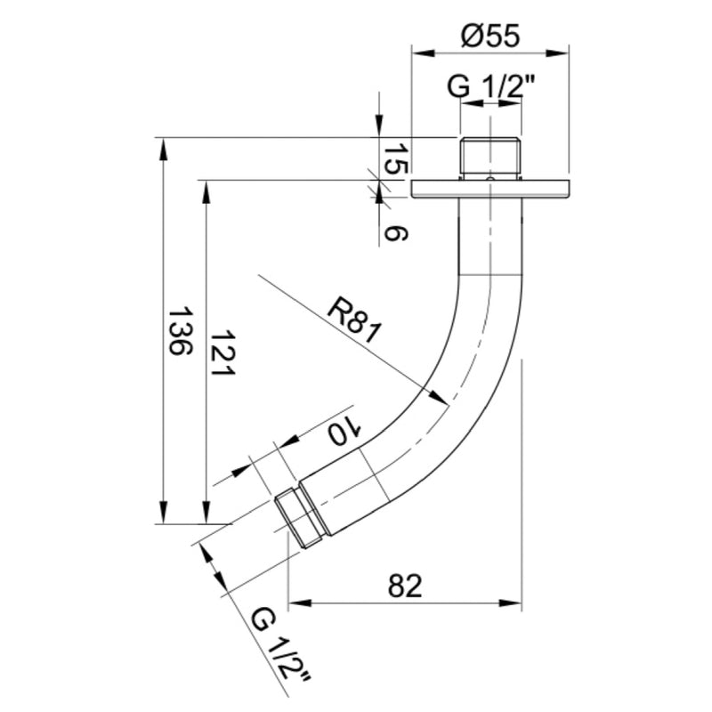 shower head arm Technical Drawing