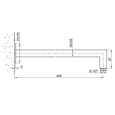 INOX Wall Mounted Square Shower Arm Technical Drawing