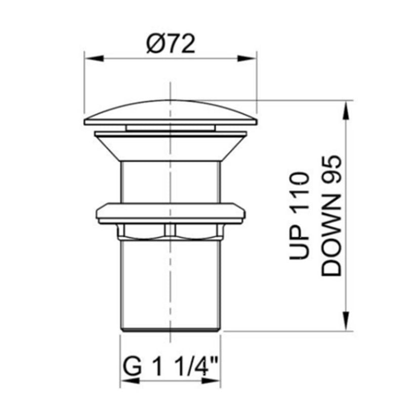 Unslotted Basin Wastes, Click Clack Technical Drawing