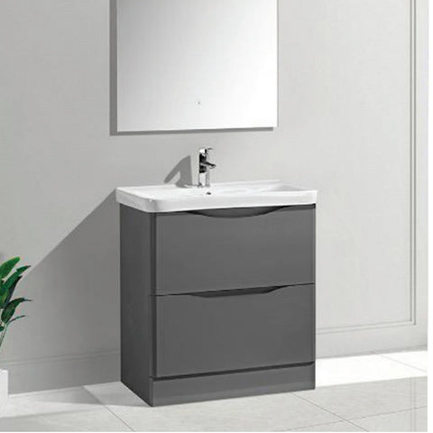 Isla Floor Standing Vanity Unit with Deep Ceramic Basin in Gorgeous Glossy Grey Finish crafted from Moisture-Resistant Material