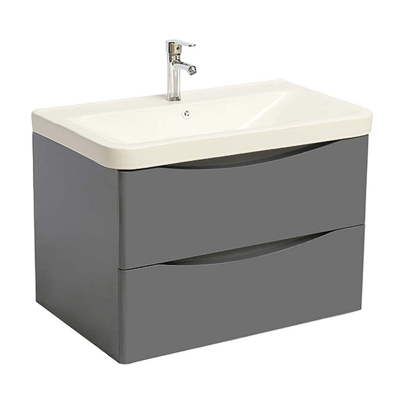 Isla Grey Wall Hung Vanity Unit with Deep Ceramic Basin Featuring Soft Close Drawers [TRIS600FSW}