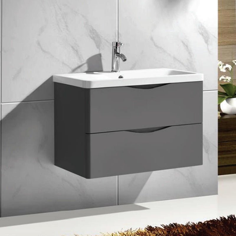 Isla Wall Hung Vanity Unit with Deep Ceramic Basin in Classy Gray Colour and Spacious Drawers