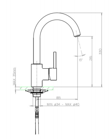 Kitchen Mixer Tap Technical Drawing