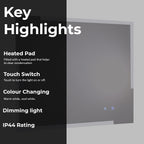 Illuminated Mirror with Demister and Touch Switch -Tapron