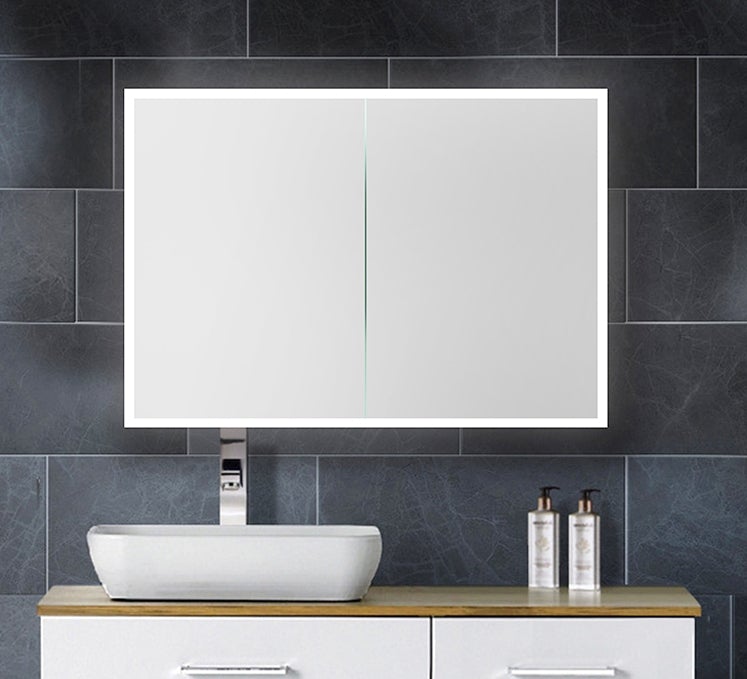 Double Door Illuminated Mirror Cabinet with Shaver Socket - 600x700mm
