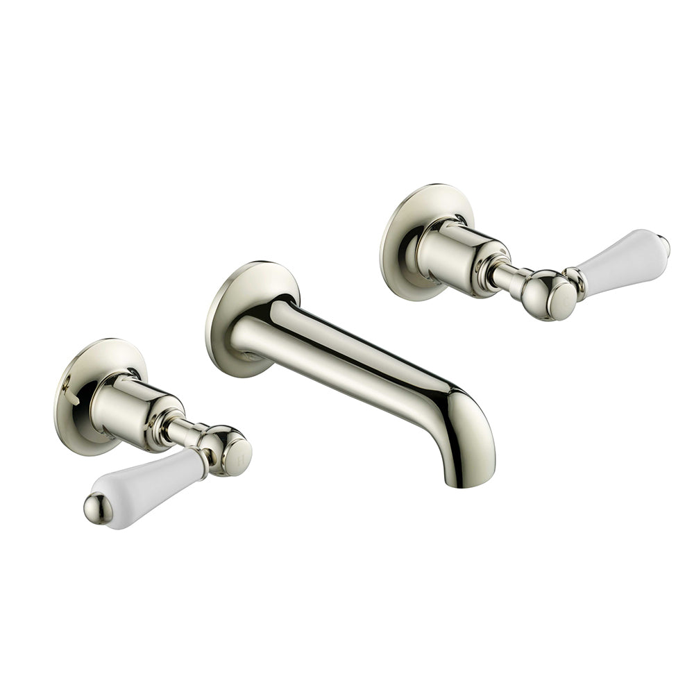 Wall Mounted 3-Hole Victorian Basin Tap with Lever Handles- Brushed Nickel Secondary image