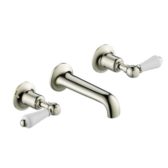 Wall Mounted 3-Hole Victorian Basin Tap with Lever Handles- Brushed Nickel Secondary image