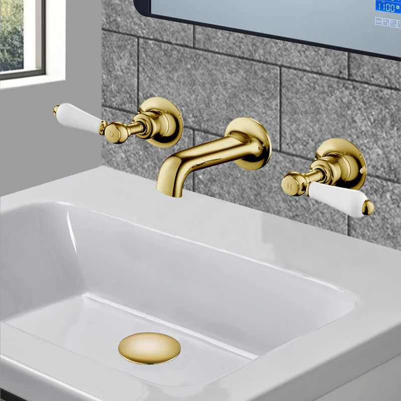 Lever 3 Hole Wall Mounted Traditional Basin Mixer Taps
