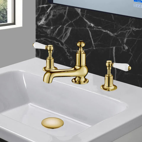 Deck Mounted 3 Hole Basin Mixer Tap - tapron