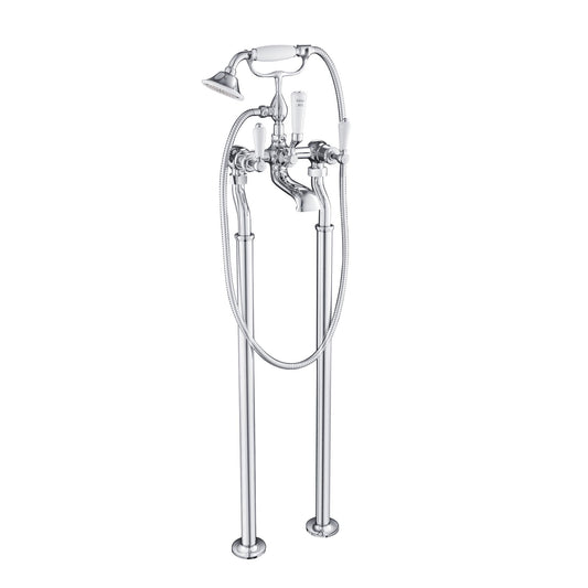 Traditional Floor Standing Bath Shower Mixer Tap with Kit - Chrome