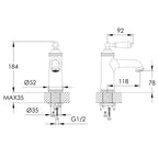 Lever Old Fashioned Taps - Tapron technical drawing