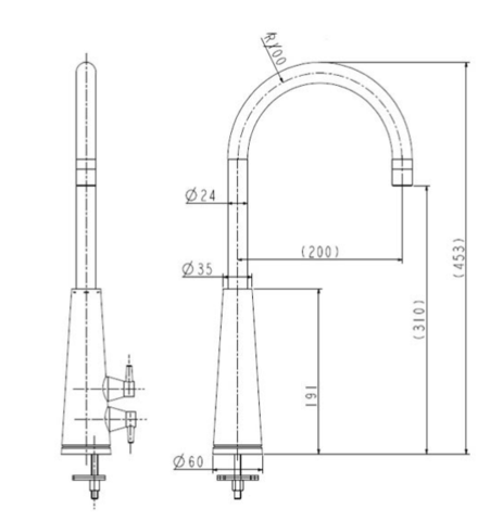 Monobloc Kitchen Sink Tap Technical Drawing