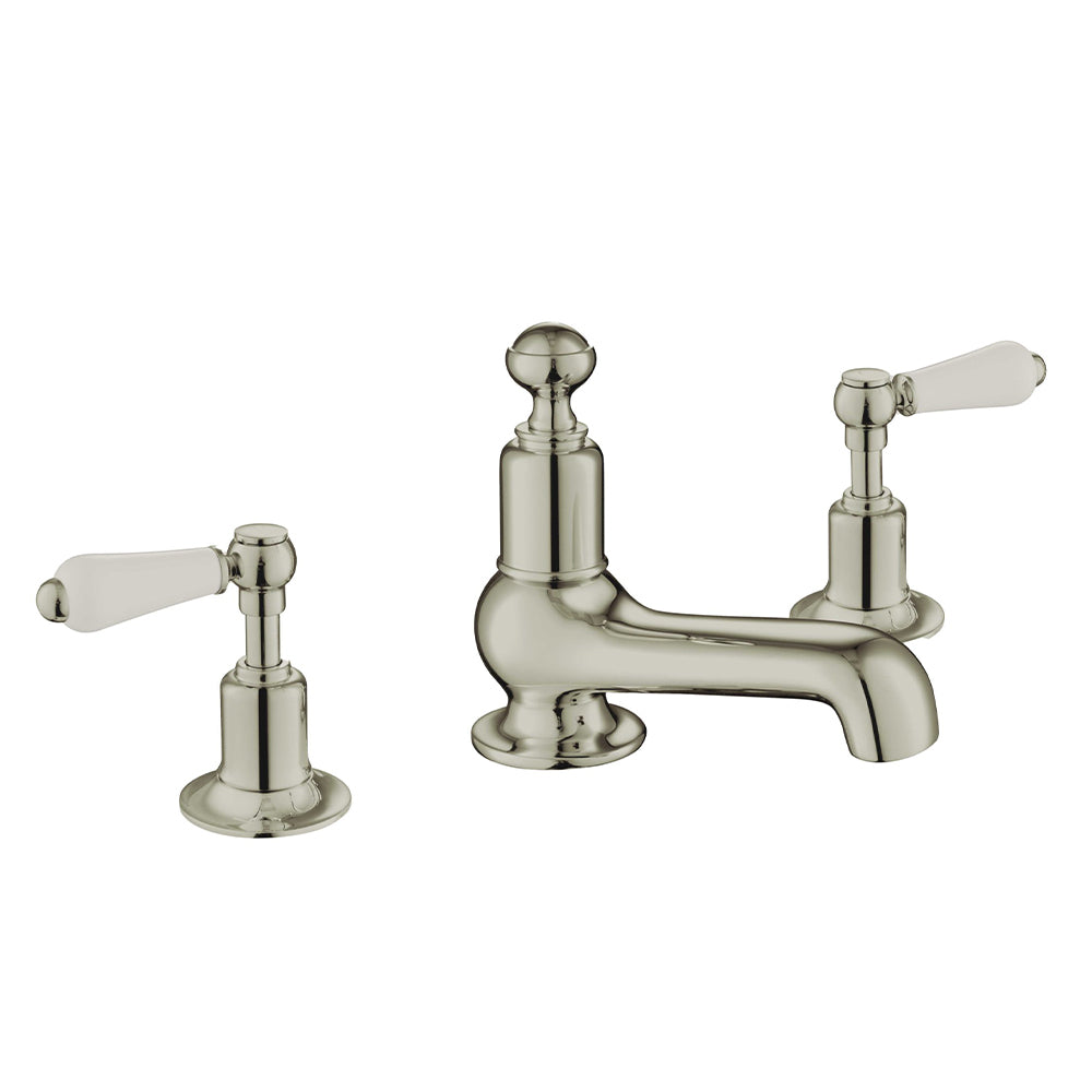 3 Hole Victorian Deck-Mounted Long-Nose Basin Mixer Tap - Brushed Nickel Secondary image