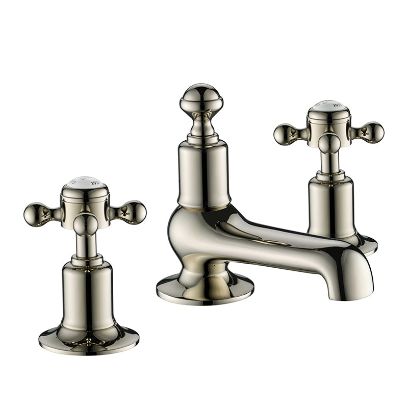 3 hole brushed nickel basin mixer tap