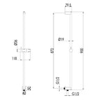 Shower Rail with Integrated Wall Outlet, Hose and Multi-Function Hand Shower dimensions