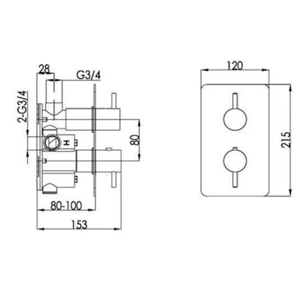 Thermostatic Concealed 2 Outlet Shower Valv